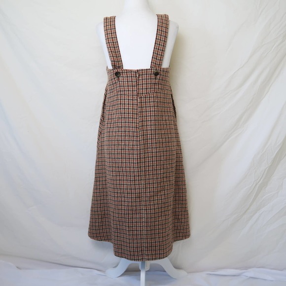 Vintage tan brown houndstooth plaid midi jumper overall dress S - Picture 5 of 7
